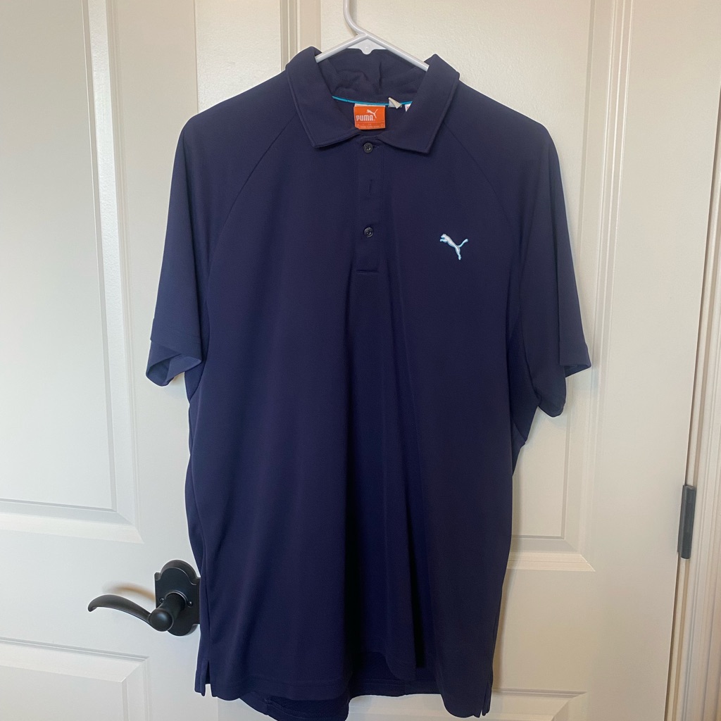 Puma Blue Polo Golf Shirt With Textured Fabric